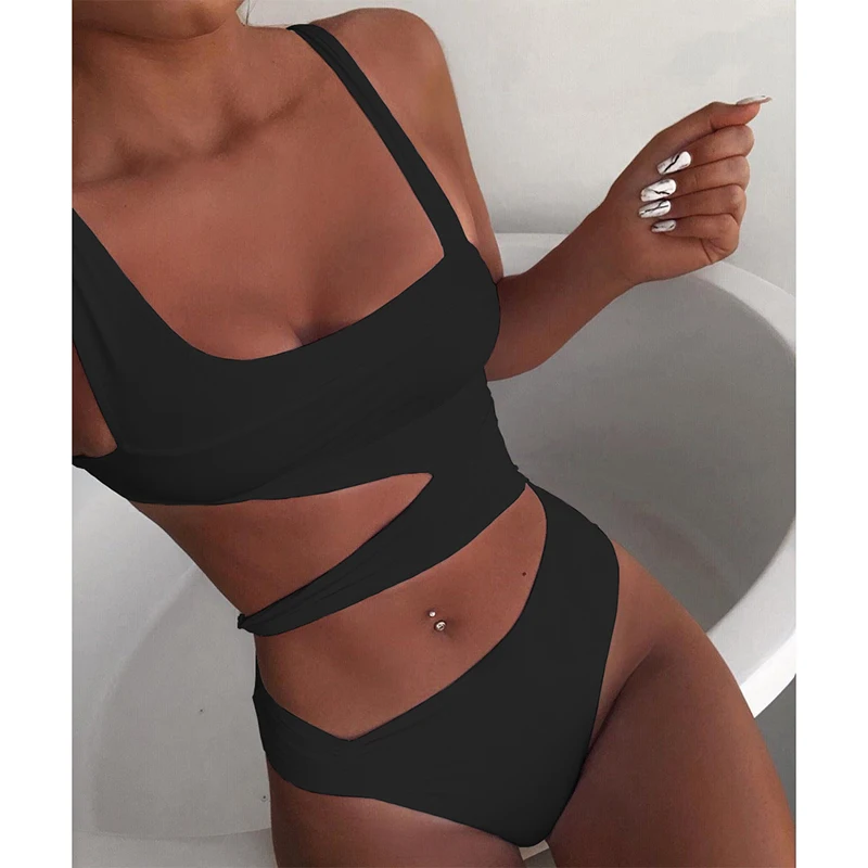 2020 New One Piece Bandage Swimsuit Women Push Up String Cut Out Swimwear Thong Sexy Monokini Bathing Suit Beachwear Monokini