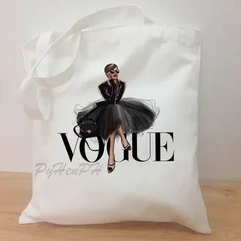 

Vogue Print Women Canvas Large Capacity Vintage Harajuku Cartoon Casual Shoulder Bag Trend Style Tote-Bag Women Shopping Bag