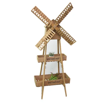 

Idyllic country old wood flower stand multi-layer windmill flower stand living room balcony meat racks cafe decoration LL1121451