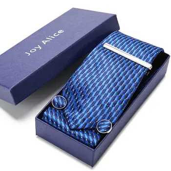 

New 7.5 cm 100% Silk Blue Stripe Necktie Lattice Ties Formal Business set Designer Formal Wedding Party Gift box 12568