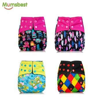 

4Pcs Baby Girl Boy Cloth Diapers Pocket With Microfiber Inserts Washable Nappy Reusable Animal Waterproof Diapers