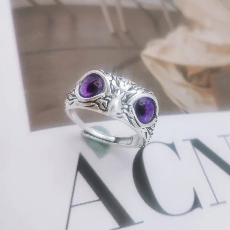 NEW Retro Cute Simple Design Owl Ring Multicolor Eyes Silver Color Men Women Engagement Wedding Rings Jewelry Gifts Resizable - Image 4