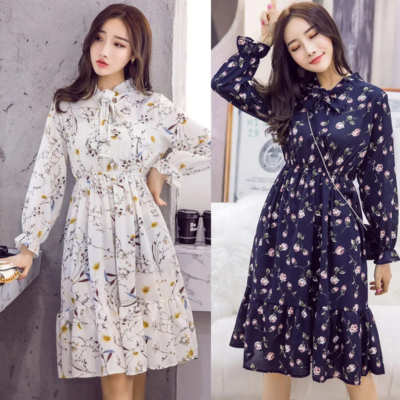 Plus Size 2020 Women Autumn Dresses Bohemian Long Sleeve Chiffon Shirt Dress White Bow Floral Boho Club Party Dress Winter 3XL Plus Size 2020 Women Autumn Dresses Bohemian Long Sleeve Chiffon Shirt Dress White Bow Floral Boho Club Party Dress Winter 3XL