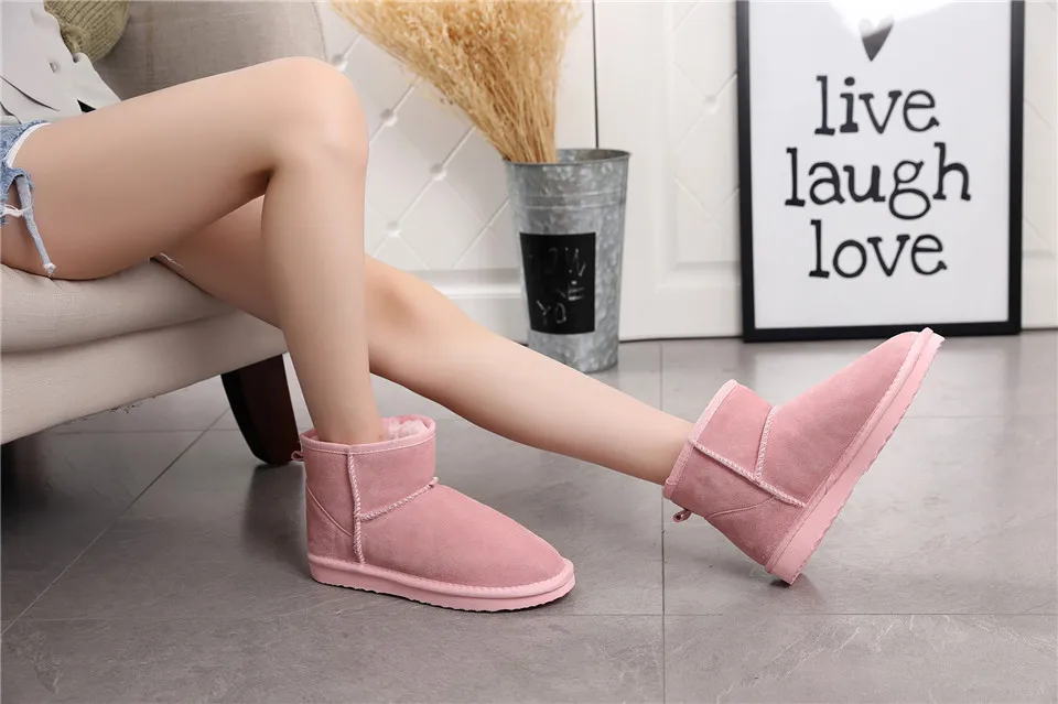 Australia Women Snow Boots Genuine Cowhide Leather Ankle Boots Warm Winter Boots Woman shoes large size 34-44