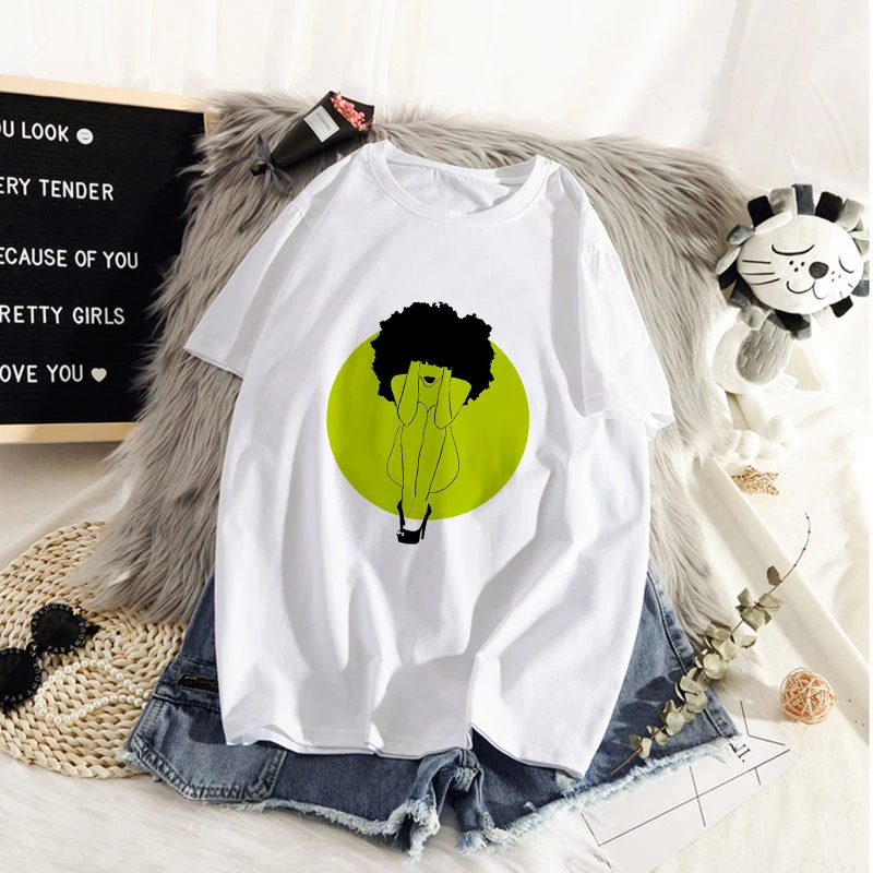 

Women African Black Girl Female T-shirt Vogue Black Girl Magic t shirt Gothic top female Hip Hop White T-shirt