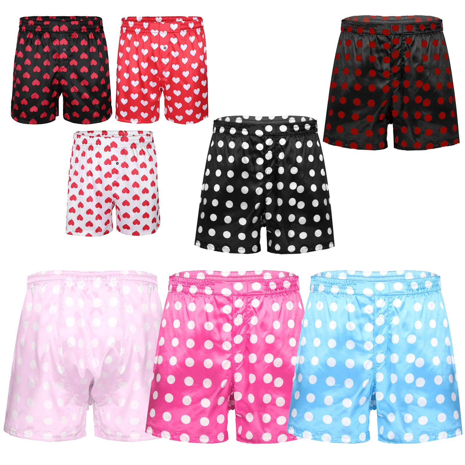 Mens Cute Love Heart Print Classic Soft Boxer Shorts Lightweight Loose Sports Lounge Short Pants