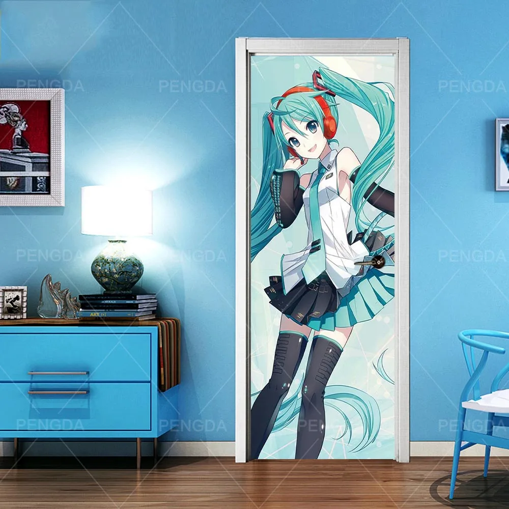 3D переводная бумага для обновления интерьера самоклеющаяся Hatsune Mirai Аниме изображение девушки домашний Декор водонепроницаемый принт искусство для гостиной дверь стикер