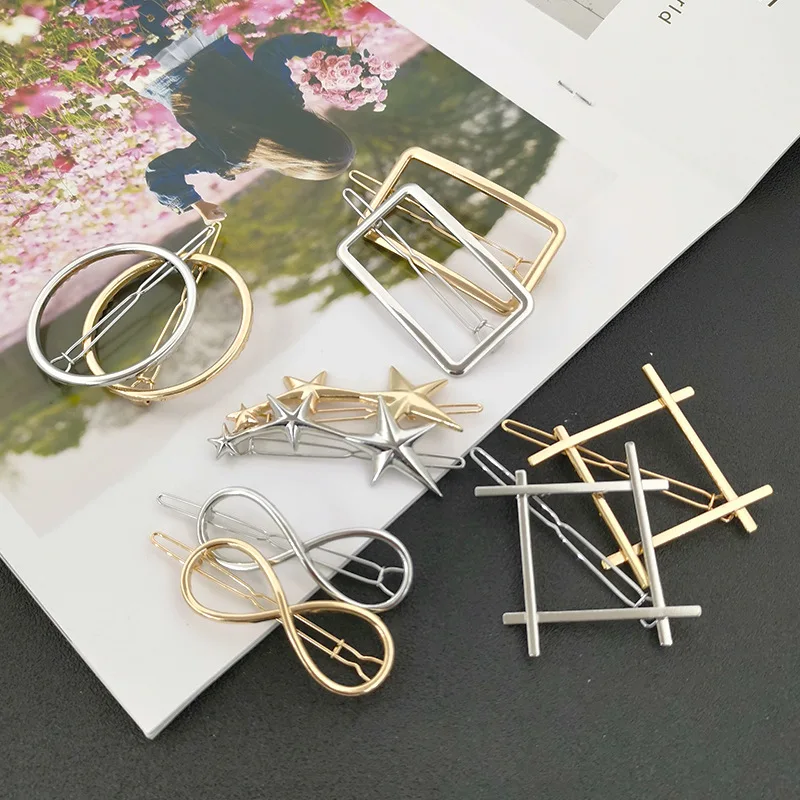 Fashion Stars Triangle Geometric Hair Clips For Women Accessories Gold Silver Geometric Hair Clip pins Alloy Circle Hair grip