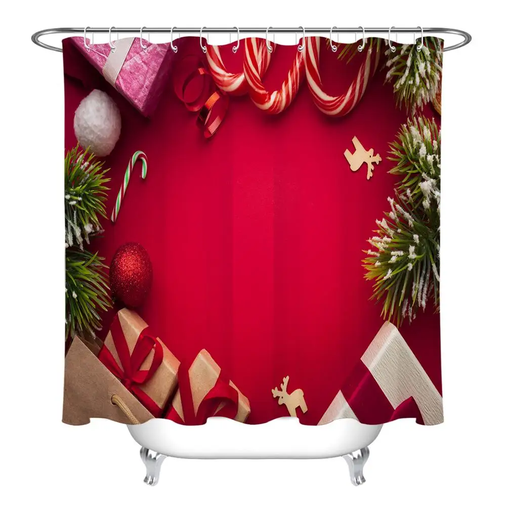 Only Curtain Рождественская Подарочная коробка конфетно-красная занавеска для душа, водонепроницаемая длинная занавеска для душа на заказ, Рождественский домашний декор, нескользящий дверной коврик - Цвет: Only Curtain