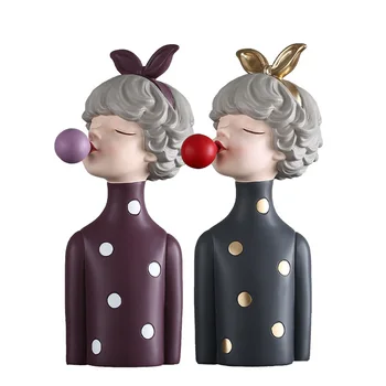 

Nordic Modern Blowing Bubbles Girl Statue Home Decoration Accessories Resin Ornament Abstract Character Gifts Crafts