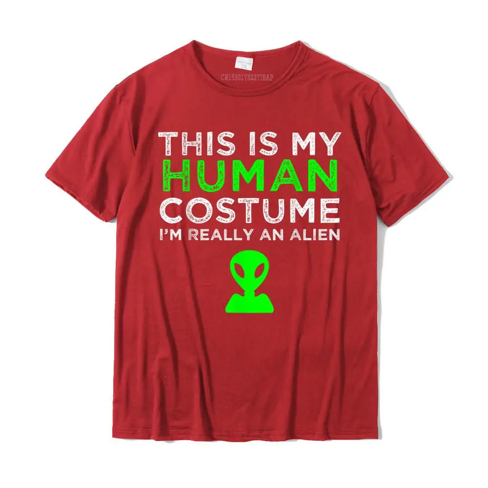 Unique Cotton Men's Short Sleeve Tops Shirts Funny Summer/Autumn T Shirts Summer T-Shirt Hot Sale Round Collar This Is My Human Costume I'm Really An Alien T-Shirt__35824 red