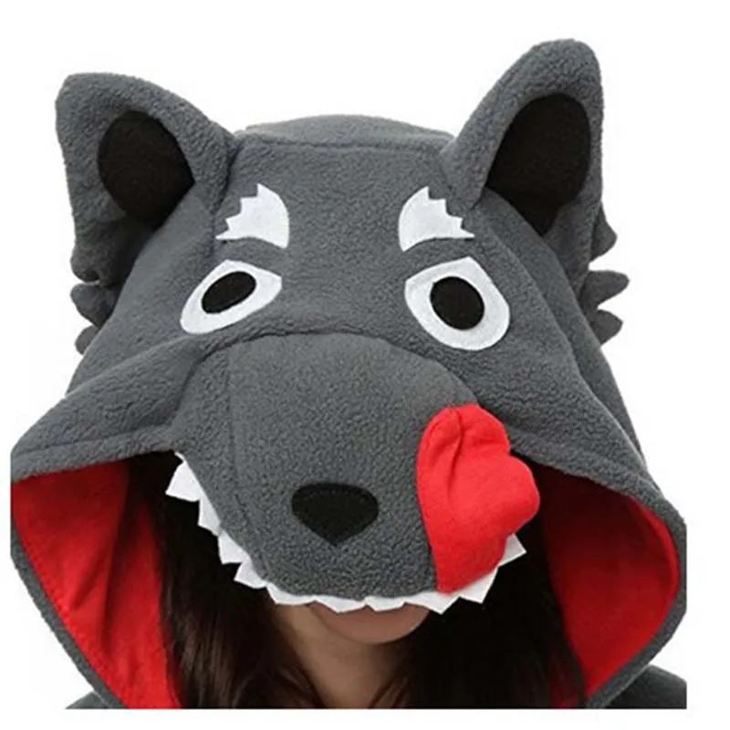 Women Pajamas Wolf Kigurumi Animal Onesie For Adults Fleece One-Piece Pyjamas Halloween Full Body Christmas Cosplay Costume Gift