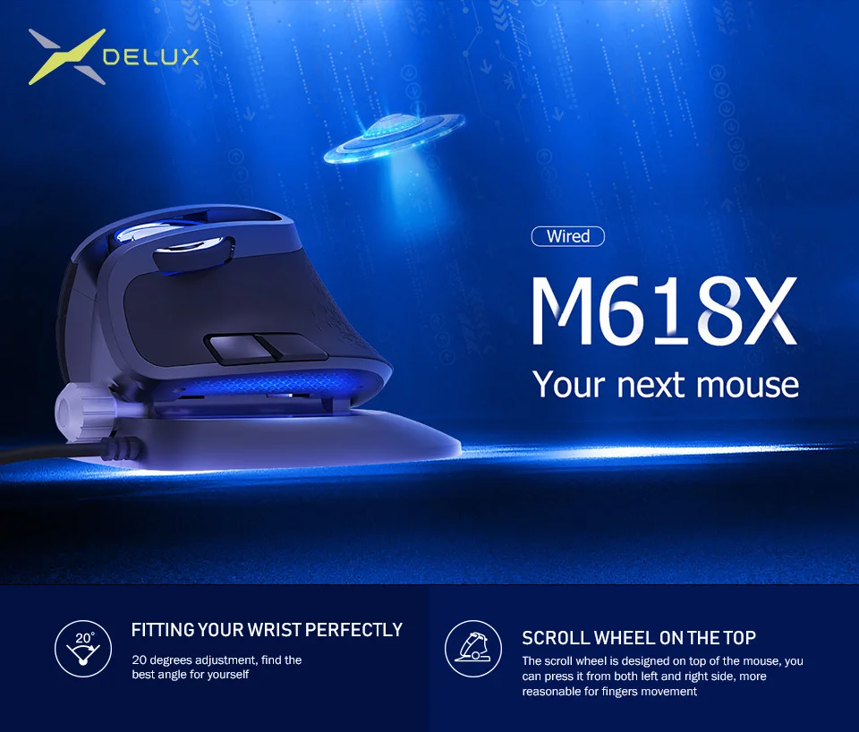 Delux M618X Ergonomic Vertical Mouse Gaming Mouse Game Mouse