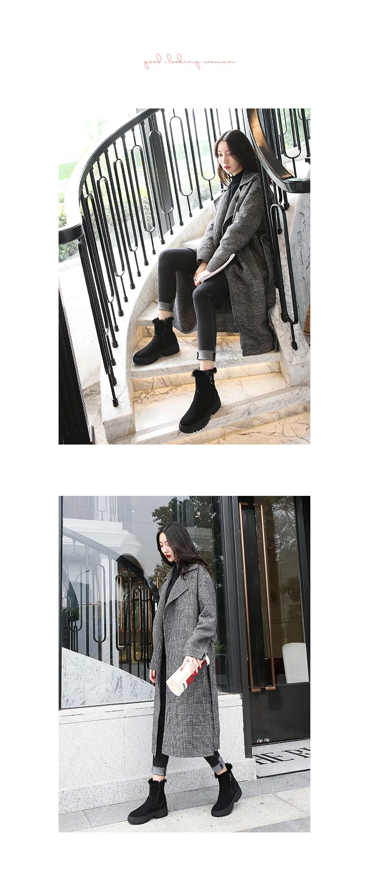 Nubuck Snow winter boots women plus size 4243 plush warm platform booties ladies fur cotton shoes suede motorcycle martin bottes