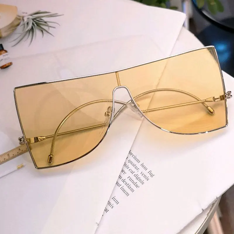 Большой кошачий глаз солнцезащитные очки женские роскошные брендовые дизайнерские металлические квадратные синие желтые прозрачные линзы солнцезащитные очки зеркальные очки UV400 - Цвет линз: 5
