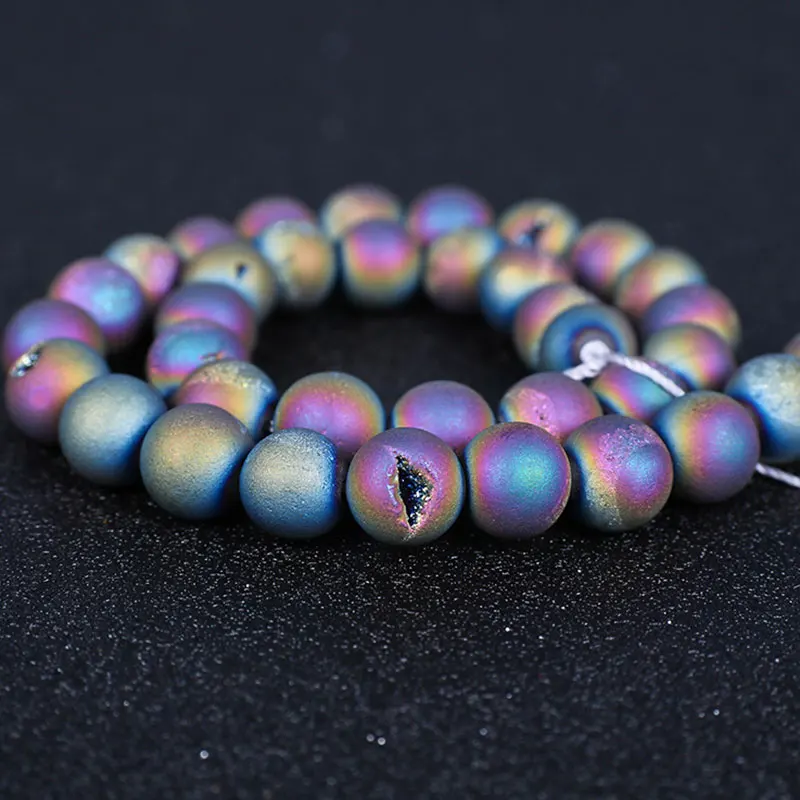 Natural Druzy Agates Rough Beads Cracked Geode Stone Crystal Druzy Matte Loose Beads For Necklace Jewelry Making 15