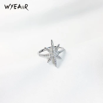 

WYEAIIR Exquisite Rice Rhinestone Snowflake Beautiful Creativity Sweet 925 Sterling Silver Female Resizable Opening Rings