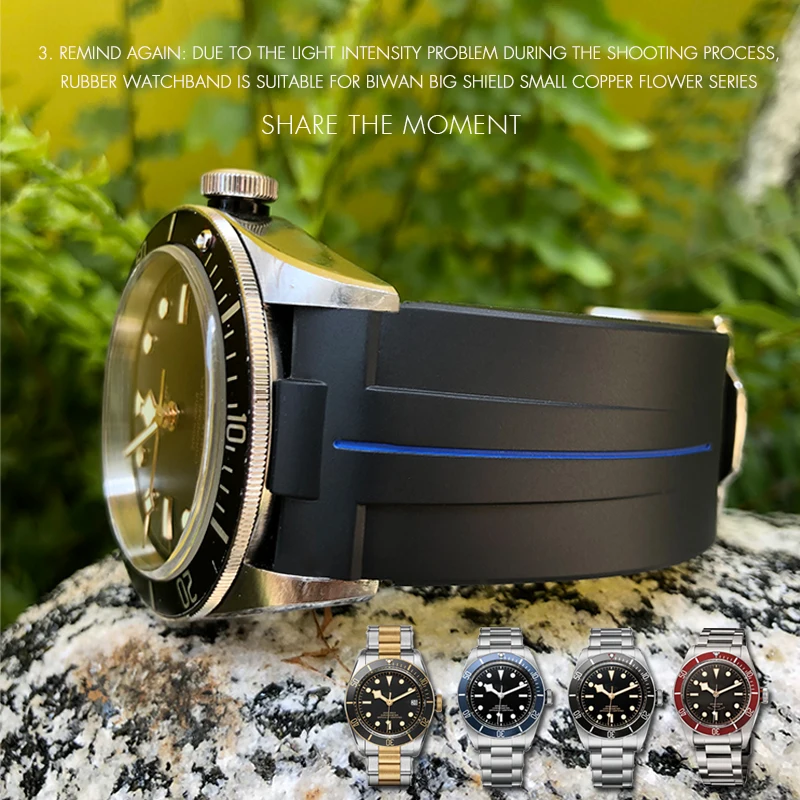 

24mm Rubber Silicone Curved Interface Watch Strap Waterproof Needle Buckle Black Watchband Suitable for Tudor Series Watch