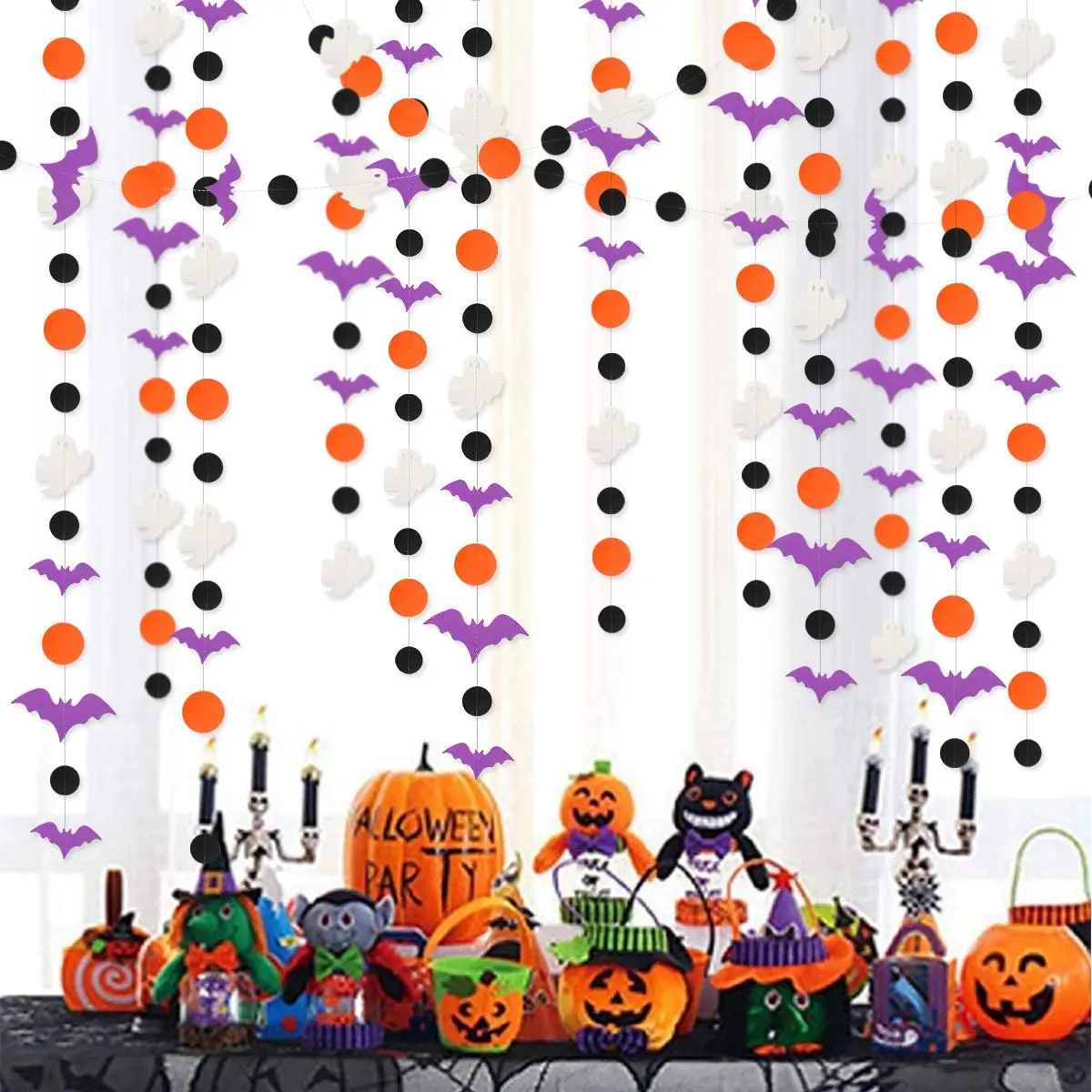 Banderoles Halloween - 6 Guirlandes Papier Citrouilles, Chauves-souris, 3 Mètres, Décoration Fête Facile