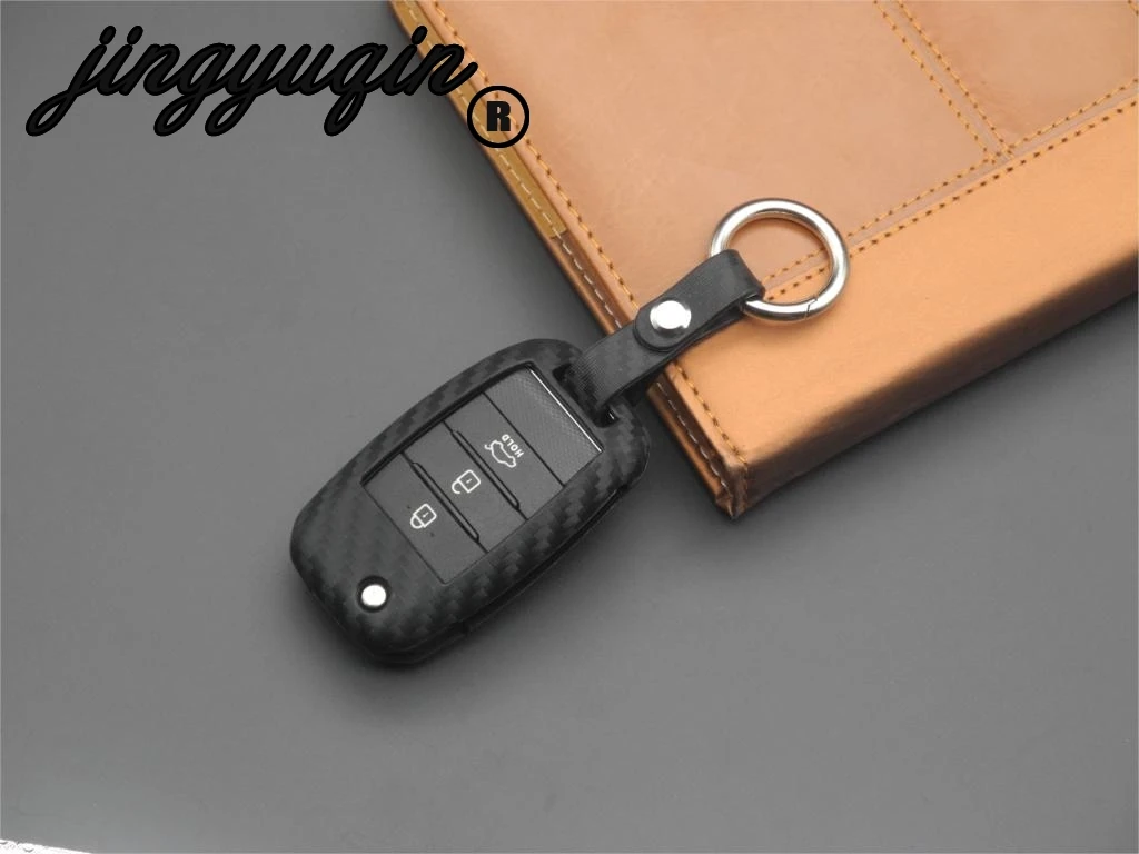 jingyuqin Carbon Fiber Silicone Flip Folding Car Key Cover Case Remote Fob for KIA Rio Sportage Ceed Sorento Cerato K2 K3 K4 K5 |