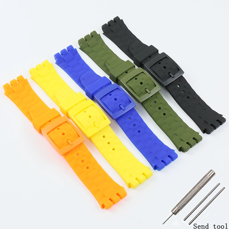 

Watch Accessories Silicone Strap Pin Buckle for Swatch 21mm suuk400 suuw100 Diving Men's and Women's Rubber Sports Strap