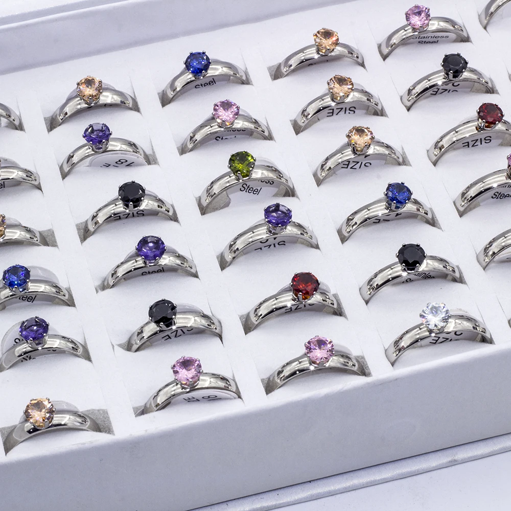 Wholesale 36Pcs/lot Mix Style Zircon Rhinestone Stainless Steel Rings Wedding Ring Women Mens Ring