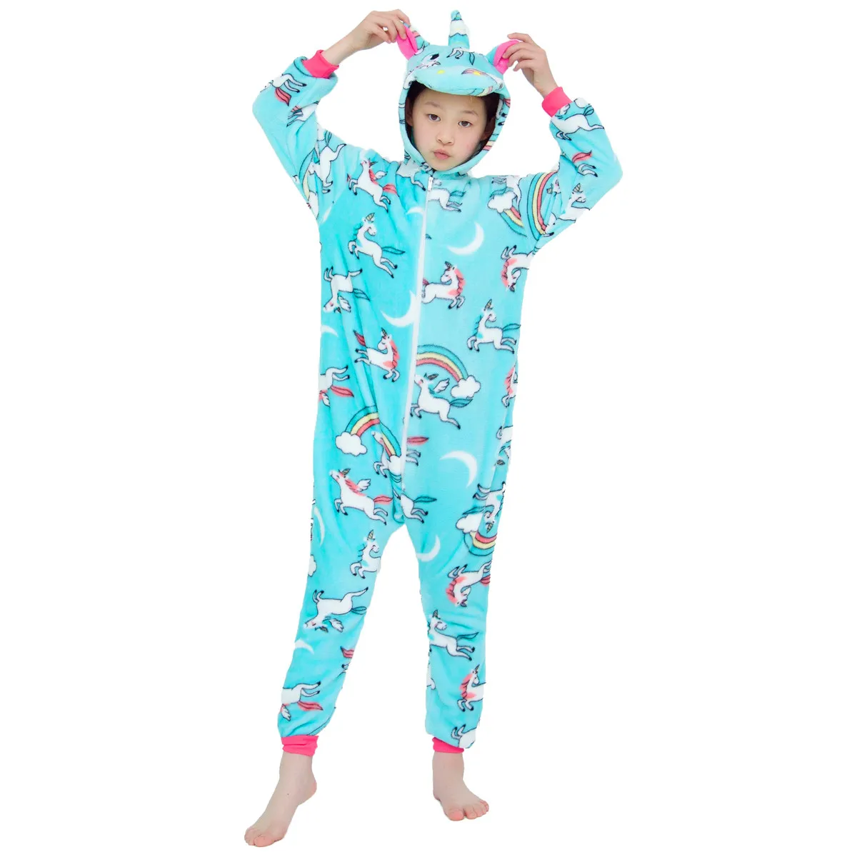 pajama sets button up	 Flannel Animal Children Pajamas Set Winter Hooded Animal Unicorn Cartoon Kids Pajamas For Boys Girls Sleepwear Totoro Onesies pajama sets cheap Sleepwear & Robes