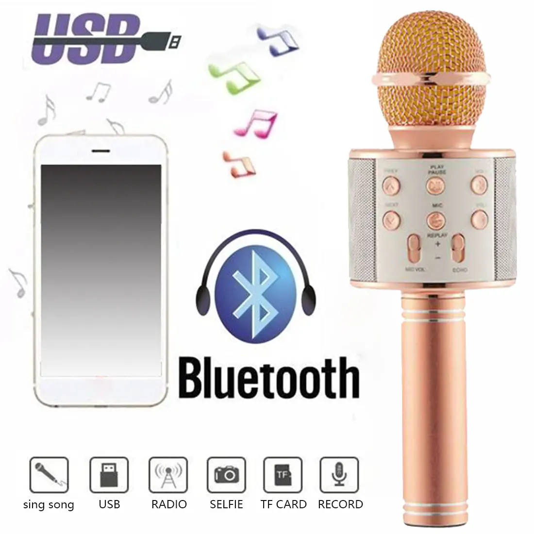 WS858 профессиональный конденсаторный микрофон беспроводной караоке динамик Bluetooth