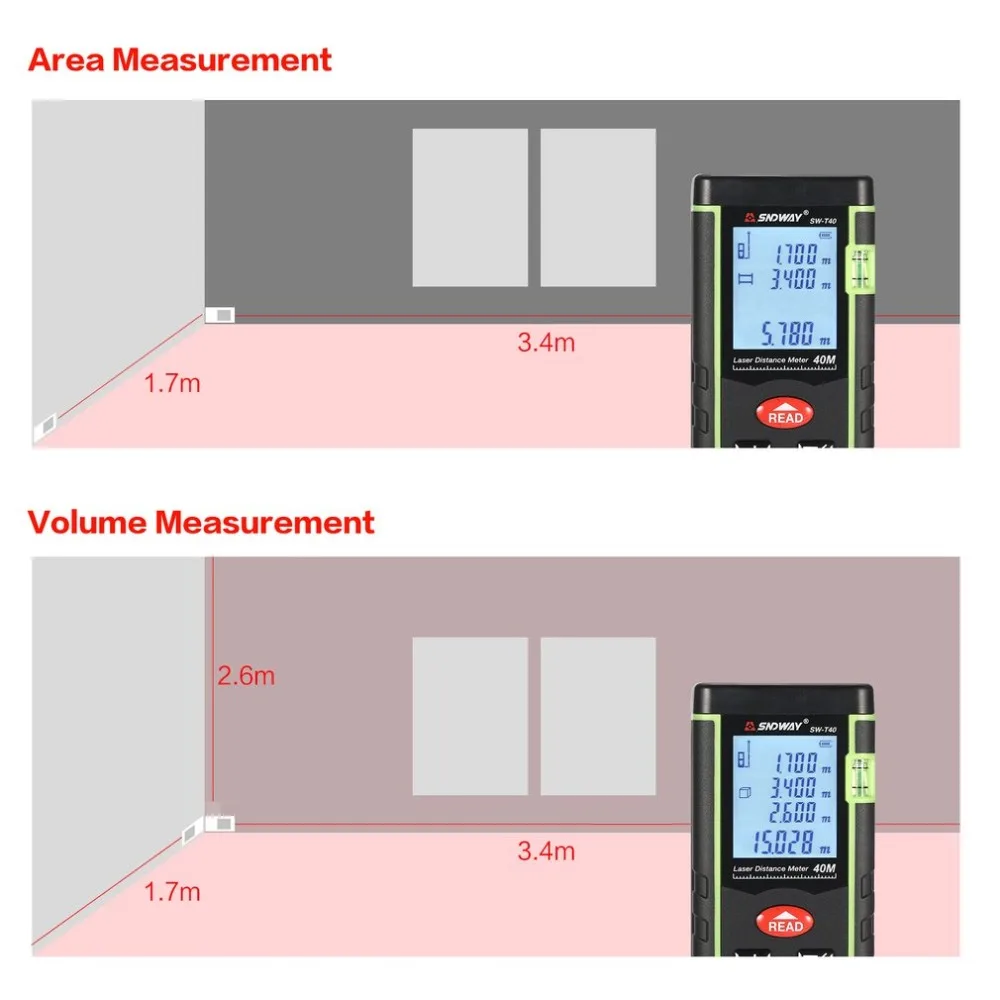 SNDWAY Laser Rangefinder 100M 80M 60M 40M Laser Distance Meter Range Finder distance measurer Laser Tape Measure Distance Tool