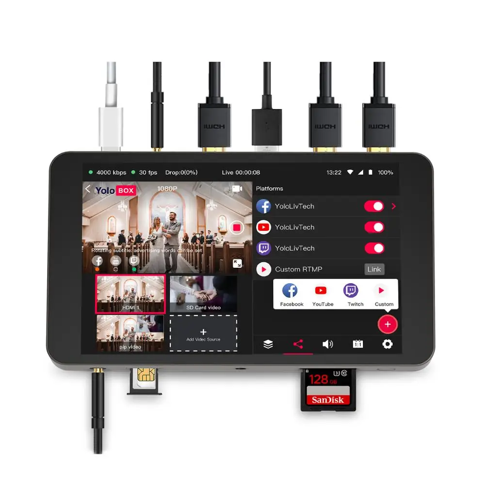 YoloLiv YoloBox Portable Multi-Camera Live Streaming Studio Device Encoder Switcher Recorder Monitor 4 in 1 Equipment