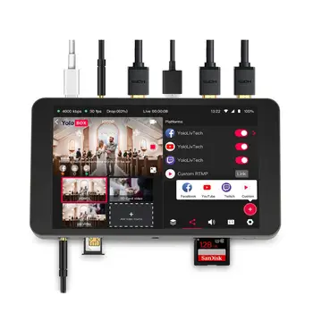 YoloLiv YoloBox portabel multi-kamera live streaming studio peranti encoder switcher recorder monitor 4 in 1 peralatan