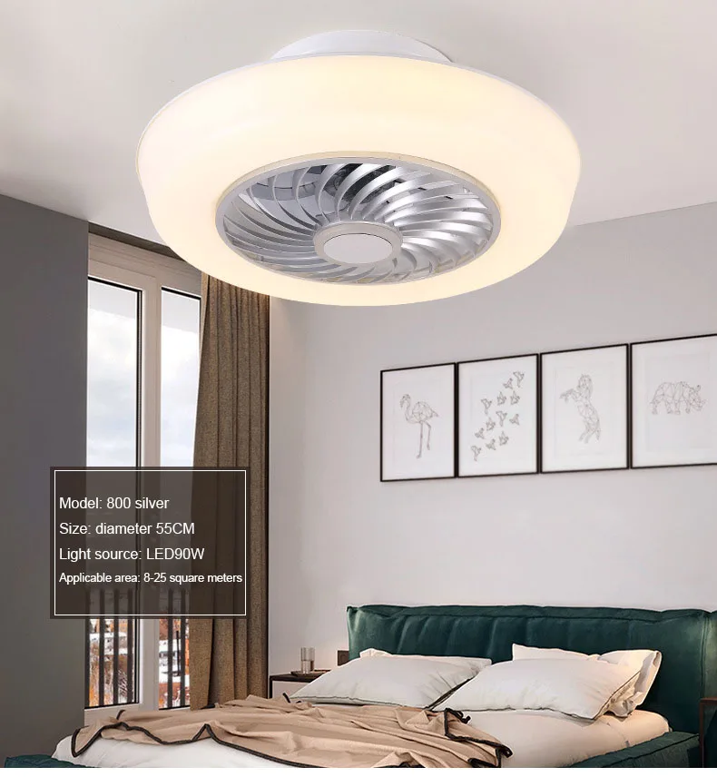 Светодиодный потолочный вентилятор, потолочный вентилятор с лампами, незаметный простой современный потолочный вентилятор