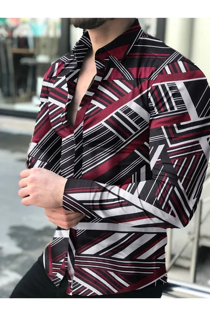 Men's shirt New Hawaiian Shirts Men Single Button Shirts Wild Shirts Printed  Male Blouses 2021 Red