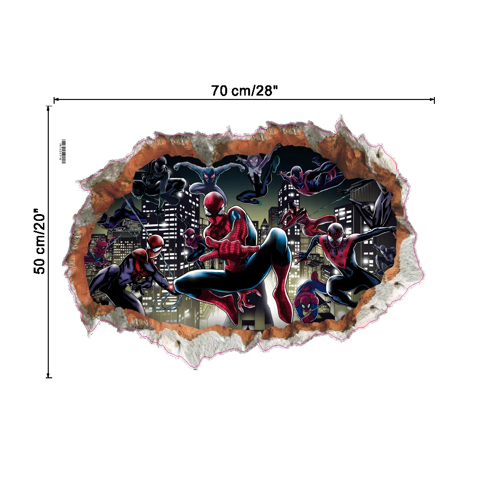 3D Wall Stickers Marvel Hero Spider-Man Broken Wall Wallpaper Self-Adhesive Dormitory Back Bedroom Decoration Waterproof Paste W