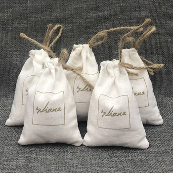 

50PCS Linen Gift Bag Packaging Jewelry Cosmetic Makeup Cotton Linen Drawstring Pouch Wedding Party Sachet Print Logo Custom Sack
