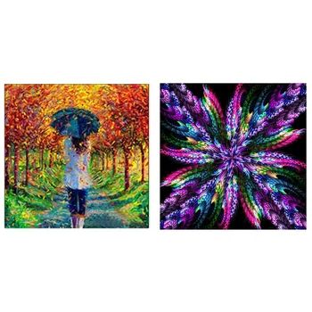 

2 Set 5D DIY Diamond Painting Kit Embroidery Cross Stitch Kit Arts Home Wall Decor Craft Umbrella Girl & "Mandala "
