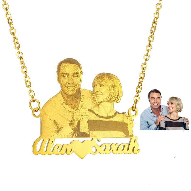 Personalized Custom Name Photo Necklace For Women Gold Color Stainless Steel Couple Family Pendant Necklace Birthday Gift