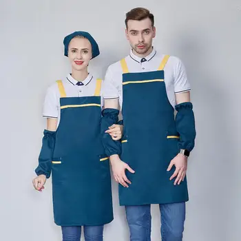 

Waterproof Women Kitchen Aprons with Pocket Restaurant Home Kitchen Cleaning Cooking Cotton Apron Bib Dining Room Barbecue