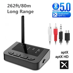 Transmetteur sans fil 2 en 1, récepteur HD TX/RX/BYPASS V5.0 à faible latence, compatible avec Bluetooth, avec indicateur LED et adaptateur AUX 