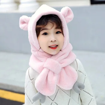 

New autumn and winter baby cartoon windproof and cold warm hooded bib two-in-one imitation rabbit plush