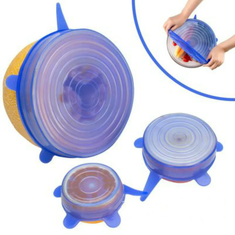 6 шт. стрейч герметичная силиконовая крышка для сохранения свежести крышки для пищевых контейнеров Крышка для фруктовой чаши многоразовая кухонная холодильная пленка