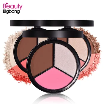

BEAUTYBIGBANG 3 Colors Shimmer Blush Palette Multi-function Long-lasting Highlight Toning Powder