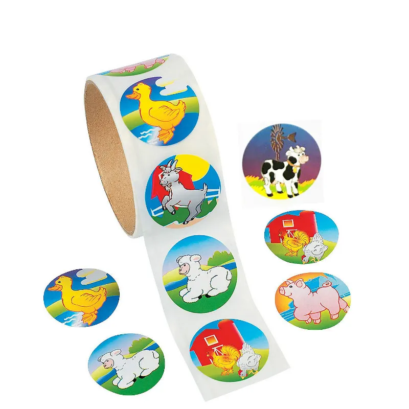 One Roll Creative Adhesive Tape 100pcs Cartoon Animal Sticker For Kids Birthday Gift Colorful Stationery Sticker Toy