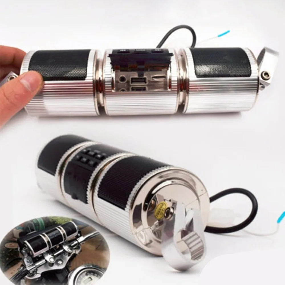Bluetooth Motorcycle Round Audio Amplifier Stereo Speaker System MP3 USB/TF Silver