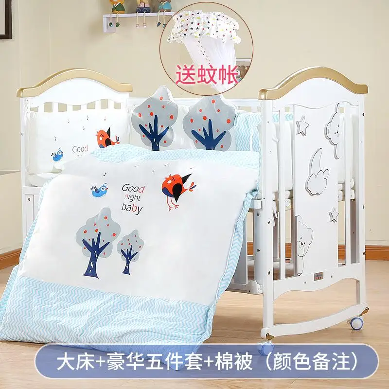 Безопасная и удобная детская кровать из цельного дерева, европейская многофункциональная белая детская бб-кровать, колыбель, кровать для новорожденных, большая кровать - Цвет: Remark color
