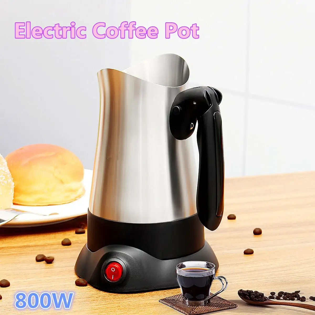 

800W 270ml Stainless Steel Electric Espresso Moka Coffee Maker Machine Portable Electric Coffee Tea Pot With Folding Handle