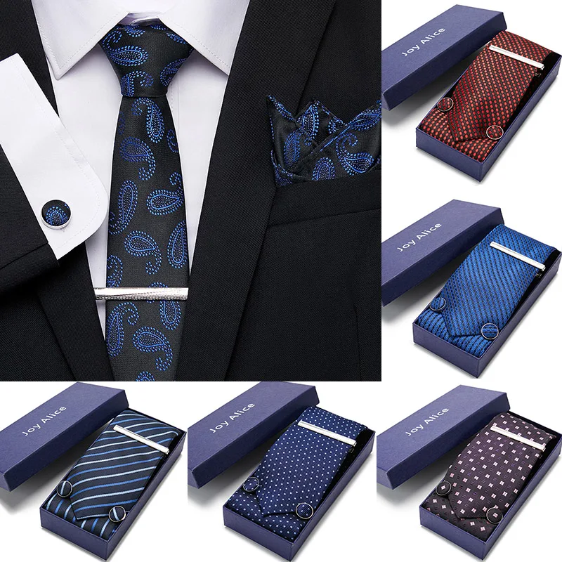 

New Plaid Men Ties Set Extra Long Size 145cm*7.5cm Necktie Blue Paisley Silk Jacquard Woven Neck Tie Wedding Party Accessories