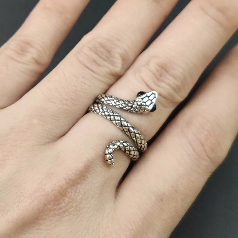 1pcs European Personality Snake Opening Ring For Women Men Punk Black Silver Color Small Finger Jewelry | Украшения и аксессуары