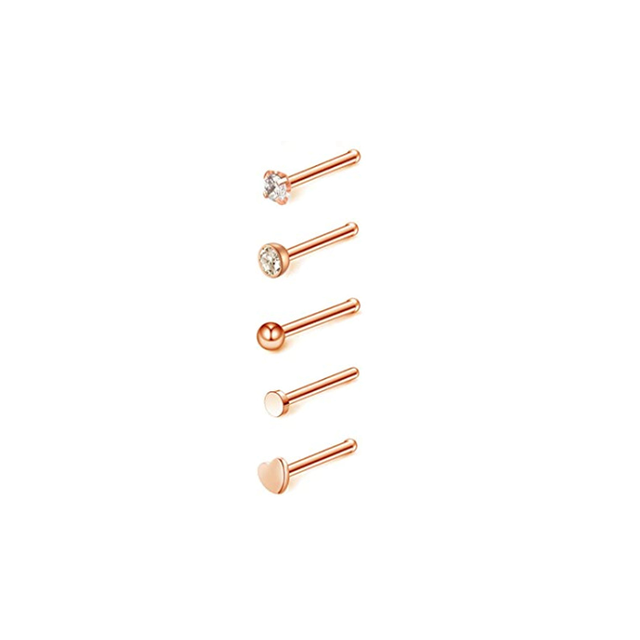 Nose Piercing Ring Nose Nails Piercing Crystal Nose Stud Pack 20G L Shape Nose Rings Set Heart Nostril Cruve L Shape