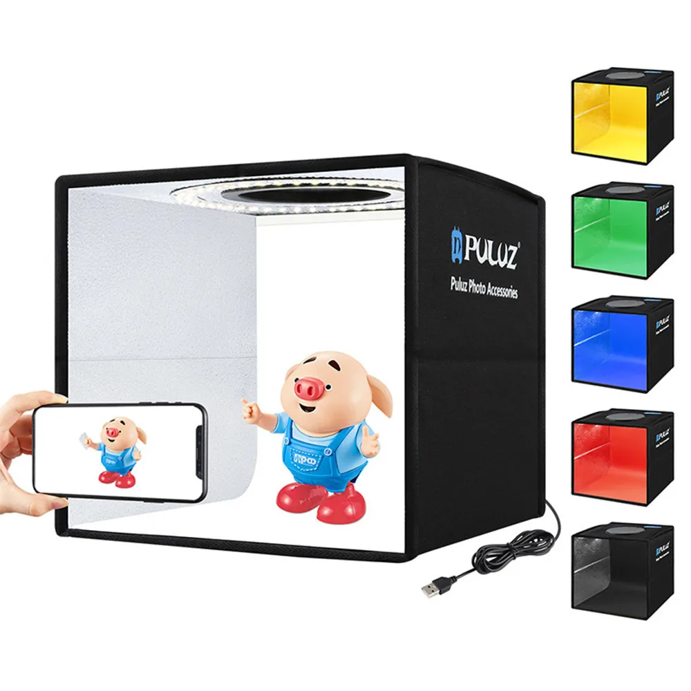 ⁦لايت بوكس محمول Mini Photography Softbox مع ضوء Ring LED Light قابل للتنظيم و 12 خلفية ملونة⁩ - الصورة ⁦1⁩